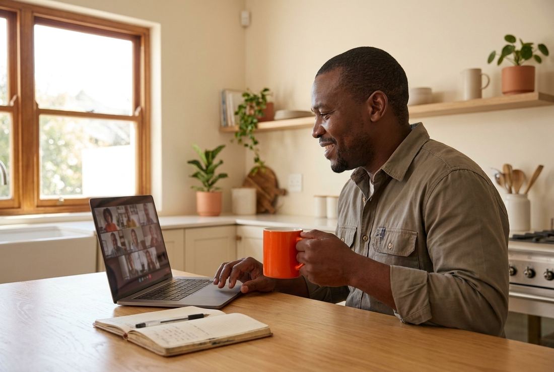 A business owner on his monthly video call